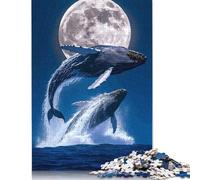 500 Piece Wooden Jigsaw Puzzles Whales Breaching Under The Moonlight Jigsaw Puzzle Family Activity 500pcs (52x38cm)