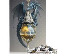 500 Piece Wooden Puzzle For Adults Blue Dragon with Golden And Silver Trees Square Puzzle for Kids Family Games 500pcs (52x38cm)