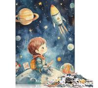 500 Piece Wooden Puzzle For Adults Boy Gazing at Rocket in Space Square Puzzle for Kids Family Games 500pcs (52x38cm)