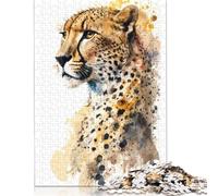 500 Piece Wooden Puzzle For Adults Cheetah in Watercolor Square Puzzle for Kids Family Games 500pcs (52x38cm)