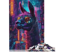 500 Piece Wooden Puzzle For Adults 'Cyberpunk Llama Neon Square Puzzle for Kids Family Games 500pcs (52x38cm)
