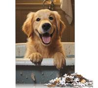 500 Piece Wooden Puzzle For Adults Golden Retriever Dog Happy Square Puzzle for Kids Family Games 500pcs (52x38cm)