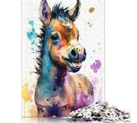 500 Piece Wooden Puzzle For Adults Horse Watercolor Sketch Square Puzzle for Kids Family Games 500pcs (52x38cm)