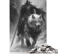 500 Piece Wooden Puzzle For Adults Medieval Knight On Wolf Square Puzzle for Kids Family Games 500pcs (52x38cm)