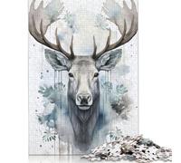 500 Piece Wooden Puzzle For Adults 'Moose Portrait Square Puzzle for Kids Family Games 500pcs (52x38cm)