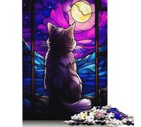 500 Piece Wooden Puzzle For Adults Munckhin Cat Stained Glass Square Puzzle for Kids Family Games 500pcs (52x38cm)
