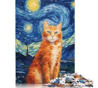 500 Piece Wooden Puzzle For Adults Orange Tabby Cat Van Gogh Square Puzzle for Kids Family Games 500pcs (52x38cm)