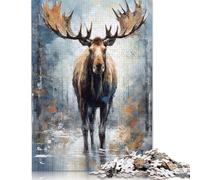 500 Piece Wooden Puzzle For Adults Palette Moose Painting Square Puzzle for Kids Family Games 500pcs (52x38cm)