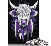 500 Piece Wooden Puzzle For Adults Purple Highland Cow Portraitre Square Puzzle for Kids Family Games 500pcs (52x38cm)