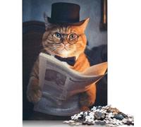 500 Piece Wooden Puzzle For Adults Smart Funny Tabby Hat Cat Square Puzzle for Kids Family Games 500pcs (52x38cm)