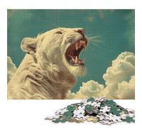 500 Piece Wooden Puzzle For Adults White Lion Roar Animal Art Square Puzzle for Kids Family Games 500pcs (52x38cm)