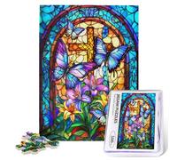 500 Piece Wooden Stained Glass Butterfly Jigsaw Puzzle for Adults - Exquisite Religious Art of Butterflies, Lilies & Cross, Unique Gift for Art Lovers & Puzzle Enthusiasts