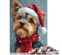 500 Piece Yorkie Christmas Portrait Yorkshire Terrier in Santa Hat Adult Jigsaw Puzzle Puzzles for Adults Learning Educational Puzzle 500pcs (52x38cm)