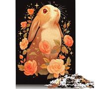 500 PieceBunny with Roses Jigsaw Puzzles for Adults And Wooden Puzzle for Puzzles Lovers 500pcs (52x38cm)