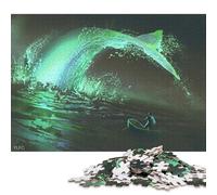 500 PieceGlowing Green Whale 80s Retro Jigsaw Puzzles for Adults And Wooden Puzzle for Puzzles Lovers 500pcs (52x38cm)