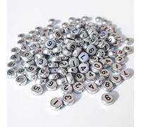 500+ Pieces 4x7mm Silver Round Acrylic Number Letter Beads 0-9 Mixed Plastic Shape Loose Beads for Jewelry Making Bracelets Necklaces Key Chains (Black on Silver)