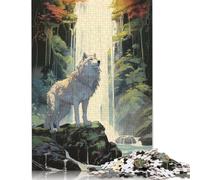 500 Pieces A Wolf at The Waterfall Jigsaw Puzzles for Adults Wooden Puzzles for Adults Puzzles Learning Educational Toys 500pcs (52x38cm)