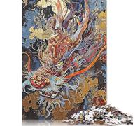 500 Pieces Abstract Dragon Chinese Creative Square Wooden Jigsaw Puzzles for Adults Educational Game Challenge Toy 500pcs (52x38cm)