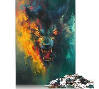 500 Pieces Abstract Wolf Portrait Puzzle for Adults Wooden Puzzles for Adults Puzzles Secret Santa Gifts 500pcs (52x38cm)