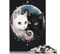 500 Pieces Anime Ying Yang Cats Creative Square Wooden Jigsaw Puzzles for Adults Educational Game Challenge Toy 500pcs (52x38cm)