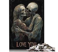 500 Pieces Artistic Skull Love for Adults Difficult Jigsaw Wooden Puzzle for Adults Christmas Eve Gifts 500pcs (52x38cm)