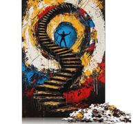 500 Pieces Ascension of The Mind - Expressionist Surreal Stairway Jigsaw Puzzle Puzzle Adult Jigsaw Puzzle Jigsaw Puzzles for Adults Educational Game Challenge Toy 500pcs (52x38cm)