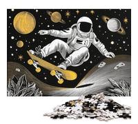 500 Pieces Astronaut Skateboarding in Space Creative Square Jigsaw Puzzles for Adults & Wooden Puzzles Challenging Game 500pcs (52x38cm)