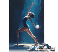 500 Pieces Ballerina in Blue Spotlight Painting Jigsaw Square Puzzle for Adults Wooden Puzzles Unique Challenge Games 500pcs (52x38cm)