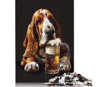 500 Pieces Basset Hound Beer Creative Square Jigsaw Puzzles for Adults & Wooden Puzzles Challenging Game 500pcs (52x38cm)