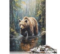 500 Pieces Bear in The Forest Jigsaw Puzzles for Adults Puzzles Wooden Puzzles Sustainable Puzzle for Adults 500pcs (52x38cm)