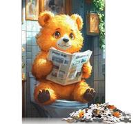 500 Pieces Bear Reading Newspaper on Toilet Funny Jigsaw Puzzles Puzzles for Teenagers Gifts Unique Home Decor And Gifts 500pcs (52x38cm)