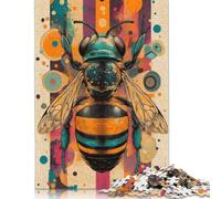 500 Pieces Bee Abstract Art Vibrant Bee Poster Pop Art Style Insect Decor Jigsaw Puzzles for Adults Wooden Puzzle Jigsaws for Adults Stress Relief Toys 500pcs (52x38cm)