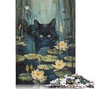 500 Pieces Black Cat Hiding in River Jigsaw Square Puzzle for Adults Wooden Puzzles Unique Challenge Games 500pcs (52x38cm)