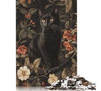 500 Pieces Black Cat in Flowers Jigsaw Puzzles for Adults Puzzles Wooden Puzzles Jigsaw Puzzles for Adults Educational Game Challenge Toy 500pcs (52x38cm)