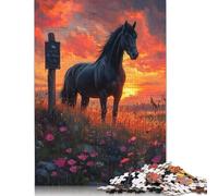 500 Pieces Black Horse Sunset Jigsaw Puzzles Difficulty Jigsaw Puzzles Education Games Toys 500pcs (52x38cm)