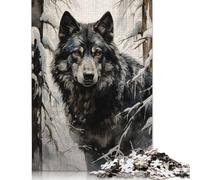 500 Pieces Black Wolf in Snow Puzzle for Adults Wooden Puzzles Educational Game Challenge Toy 500pcs (52x38cm)