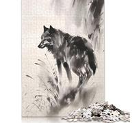 500 Pieces Black Wolf Ink Jigsaw Puzzles Difficulty Jigsaw Puzzles Education Games Toys 500pcs (52x38cm)