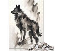 500 Pieces Black Wolf Jigsaw Puzzle Adults Difficulty Puzzles Educational Toy Games Family Decoration 500pcs (52x38cm)