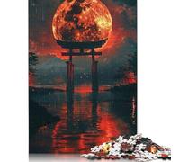 500 Pieces Blood Moon Torii Creative Square Wooden Jigsaw Puzzles for Adults Educational Game Challenge Toy 500pcs (52x38cm)