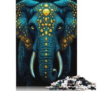 500 Pieces Blue And Gold Elephant Puzzle Jigsaw, Difficulty Puzzle Jigsaw Educational Game Toy Family Decoration 500pcs (52x38cm)
