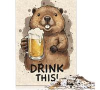 500 Pieces Bober Beaver with Beer - Drink This! Jigsaw Puzzles Wooden Puzzle for Adults And Teenager Educational Game for Adult Teenagers 500pcs (52x38cm)