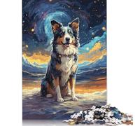 500 Pieces Border Collie Starry Night Jigsaw Puzzles for Adults, Puzzle, 500 Pieces Puzzle, Puzzle Game Difficult Challenge Puzzle 500pcs (52x38cm)