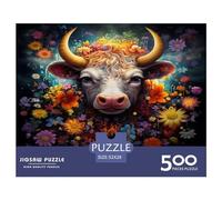 500 Pieces Bull Flowers Jigsaw Square Puzzle for Adults Wooden Puzzles Unique Challenge Games 500pcs (52x38cm)