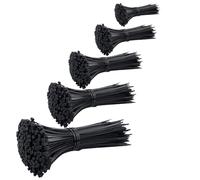 500 Pieces Cable Ties Assorted Sizes 100/120/150/200/300 mm Black Cable Ties Heavy Duty Tie Wraps Assorted Nylon Plastic Zip Ties, Adjustable Cable Straps for Cable Management, Home, Gardening