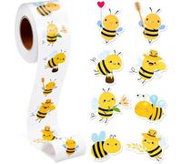 500 Pieces Cartoon Bee Reward Stickers Roll - Waterproof Vinyl Self-Adhesive Wall Animal Decals - Round Sticky Labels for Birthday Bee Theme Party Decoration