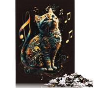 500 Pieces Cat Art Singing Jigsaw Square Puzzle for Adults Wooden Puzzles Unique Challenge Games 500pcs (52x38cm)