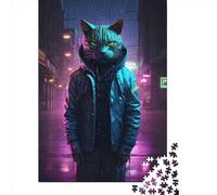 500 Pieces Cat Cyberpunk Neon Art Square Jigsaw Puzzles for Adults And Wooden Puzzles Children Puzzles 500pcs (52x38cm)