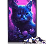 500 Pieces Cat Kitten Purple Sky for Adults Difficult Jigsaw Puzzles Puzzles Wooden Puzzles Educational Game for Adult Teenagers 500pcs (52x38cm)
