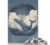 500 Pieces Cat Riding A Whale Creative Square Jigsaw Puzzles for Adults And Wooden Puzzles Challenging Game 500pcs (52x38cm)