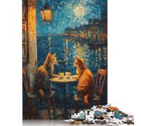 500 Pieces Cats Coffee Date Jigsaw Puzzles Difficulty Jigsaw Puzzles Education Games Toys 500pcs (52x38cm)
